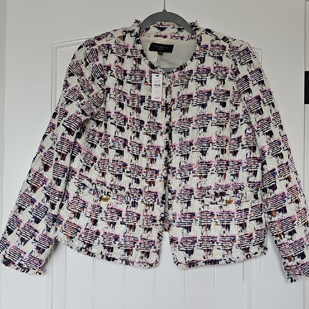 Talbots Women's Tweed Blazer in Purple and White